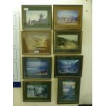 A collection of eight framed and glazed photographs of foreign mountain scenes