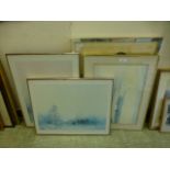 Four framed and glazed prints on country side scenes and a clown