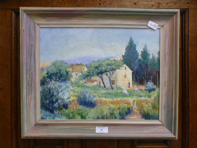 A framed oil on board of country cottage scene signed bottom right