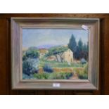 A framed oil on board of country cottage scene signed bottom right