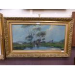 A gilt framed oil on canvas of Dutch scene,