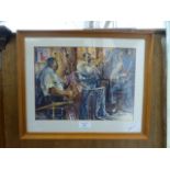 A framed and lazed watercolour of jazz band signed bottom right John McCann