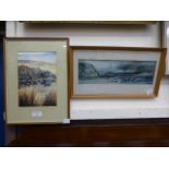 Two framed and glazed possible watercolours, one of harbour scene,