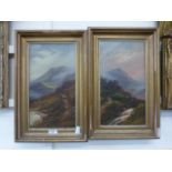 A pair of gilt framed oil on canvas' of mountain scenes,