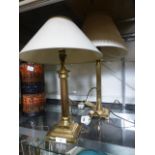 Two brass columned table lamps