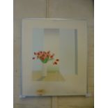 A framed limited edition print 'tulips with glass table' 147/200,