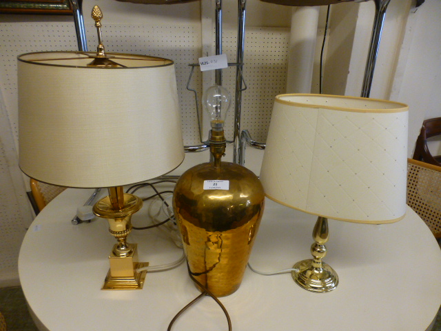 Three brass effect table lamps