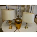 Three brass effect table lamps