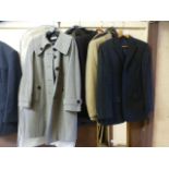 Four suit jackets and a grey overcoat