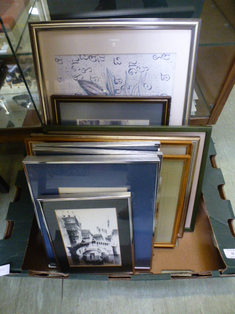 A tray of assorted framed and glazed prints,