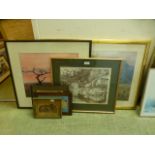 Six framed and glazed prints to include country side, canal scene etc.
