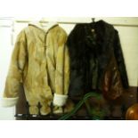 A simulated mink jacket along with a patchwork sheepskin coat