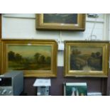 Two ornate gilt framed oil on boards of countryside scenes