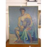 A mid 20th century oil on canvas of nude man signed A Saura, h.