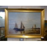 A gilt framed oleograph of sailing vessels