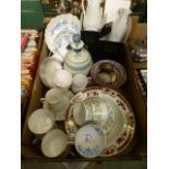 A tray of assorted ceramics to include Portmeirion