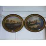 A pair of oil on boards of church and cottage scene signed Burton