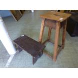 A 19th century pine stool together with one other