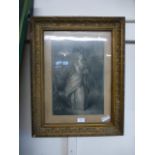 An ornate gilt framed monochrome print of period lady