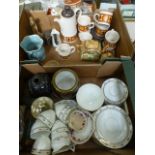 A tray of assorted ceramic ware to include jugs, Wade whimsies etc.