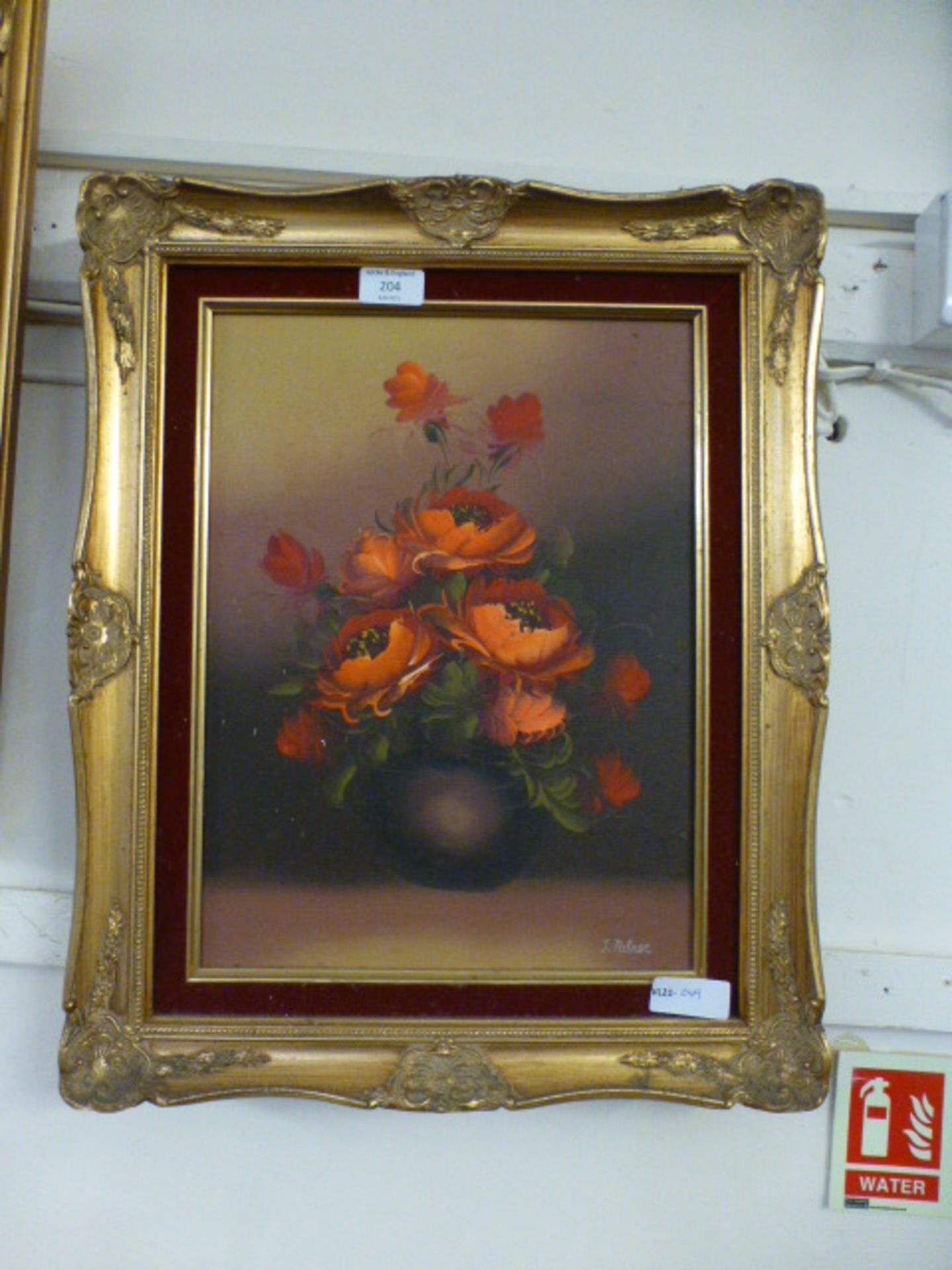 A modern gilt framed oil on canvas of still life signed bottom right J.