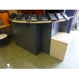 A laminate sycamore effect and grey reception desk along with a matching filing cabinet