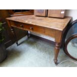 A 19th century and later mahogany writing table with single frieze drawer on turned legs A/F