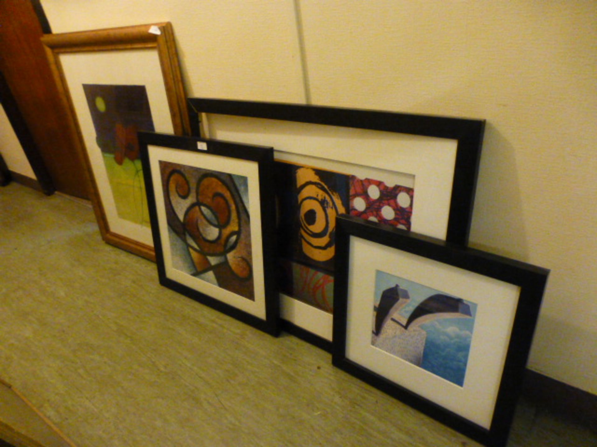 Four framed and glazed prints on an abstract theme