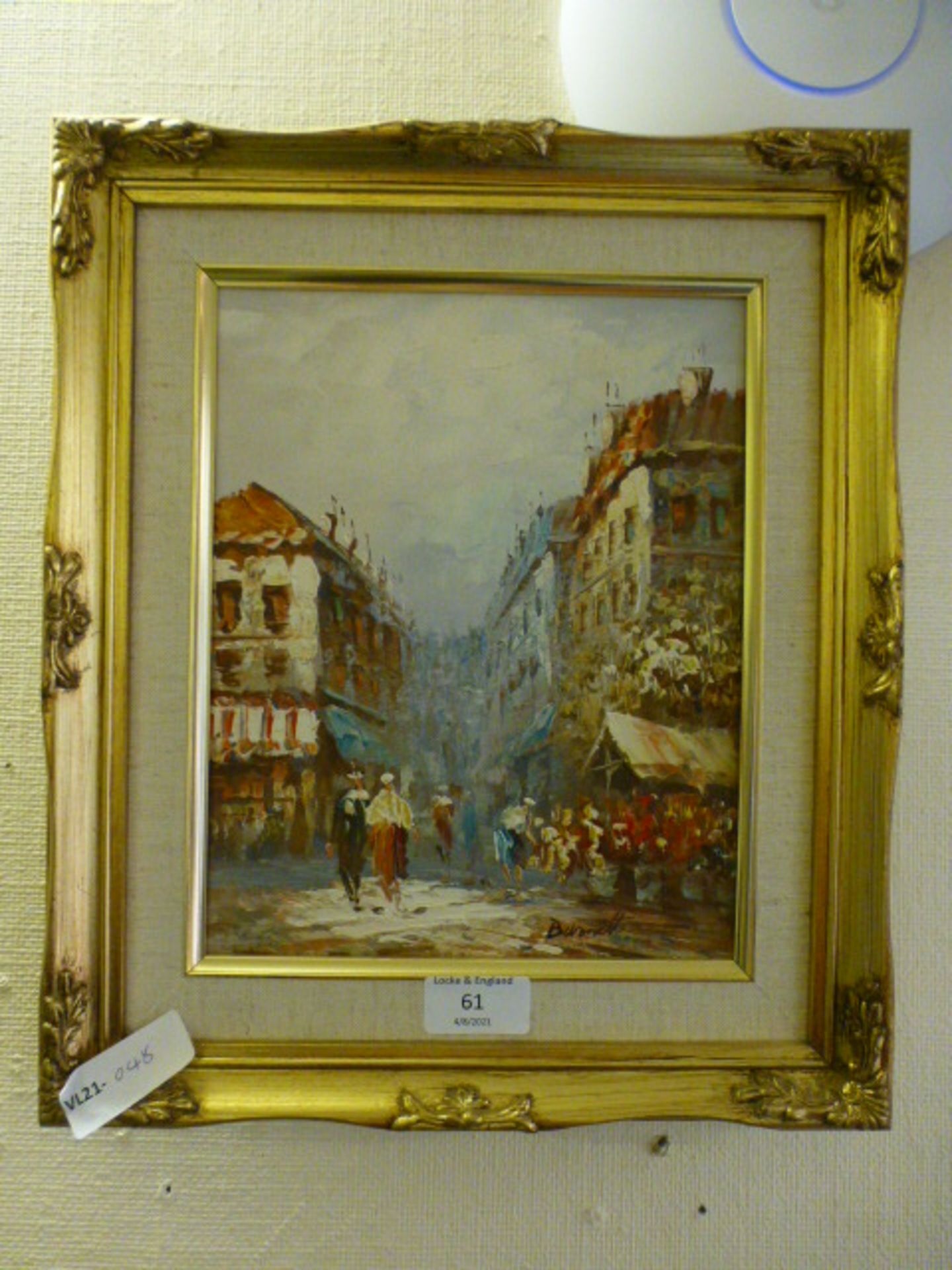 A gilt framed oil on canvas of continental town scene,