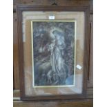 An oak framed print of Jesus with lambs