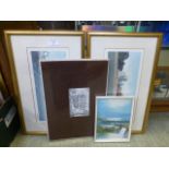 An assortment of prints to include limited edition prints of church and pier, oil of boats etc.