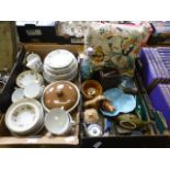 Two trays of assorted items to include a part ivy design dinner set, embroidered cushion,