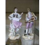 A pair of continental porcelain figures, one of a musician,