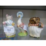 Three Beswick Beatrix Potter figures to include Jemima Puddle Duck CONDITION REPORT: