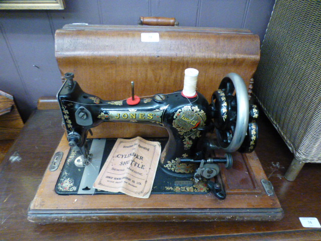 A cased Jones sewing machine