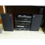 A selection of hi-fi equipment to include a JVC turntable, Sony tape player, Pioneer DVD player,