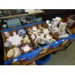 Three trays of ceramic ware to include, old country roses, figure of a dog etc.