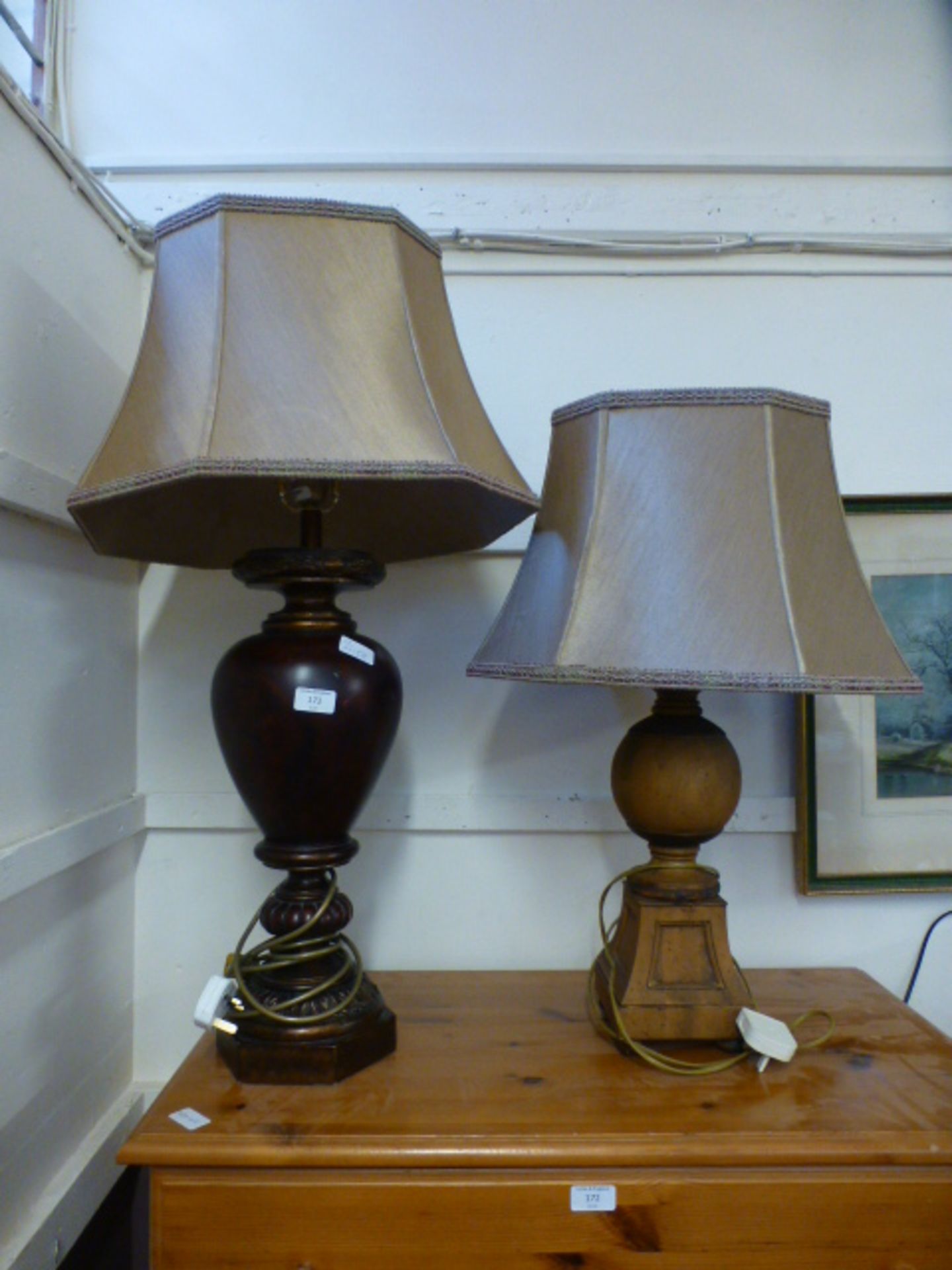 Two modern table lamps with shades