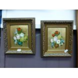 A pair of gilt framed oils on board of still life signed Rosini