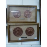 A pair of framed and glazed reproduction second seal of Queen Elizabeth I and the third seal of