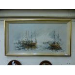 A mid-20th century framed oil on board of harbour scene signed bottom right Ben Maile