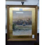 A gilt framed and glazed water colour of Haddon Hall signed bottom left