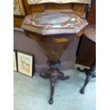 A Victorian inlaid trumpet work table CONDITION REPORT: Top loose Signs of age