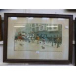 A framed and glazed coloured print of carriage scene titled 'Old Coaching Inns' after Cecil Aldin