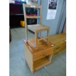 A beech and elm seated child's chair along with a modern pine bedside table