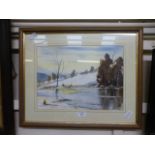 A framed and glazed watercolour of a winter country scene signed Donald Perrin