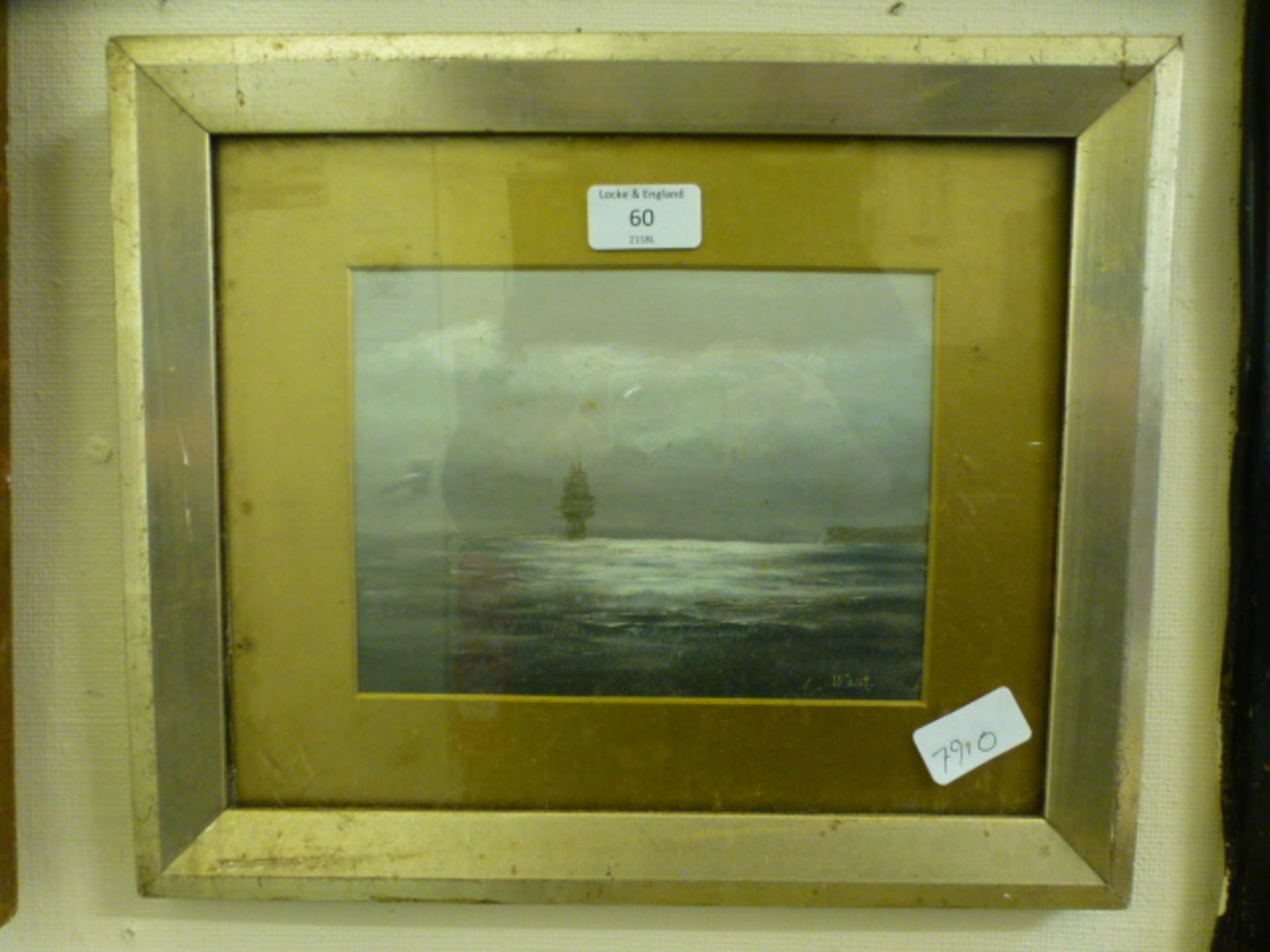 A framed and glazed oil of sailing vessel signed bottom right West