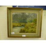 A framed oil on board of river in countryside by Don Phillips
