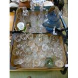 Two trays of assorted glass ware to include drinking vessels,