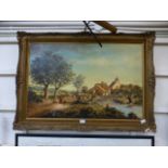 A gilt framed canvas of Dutch scene